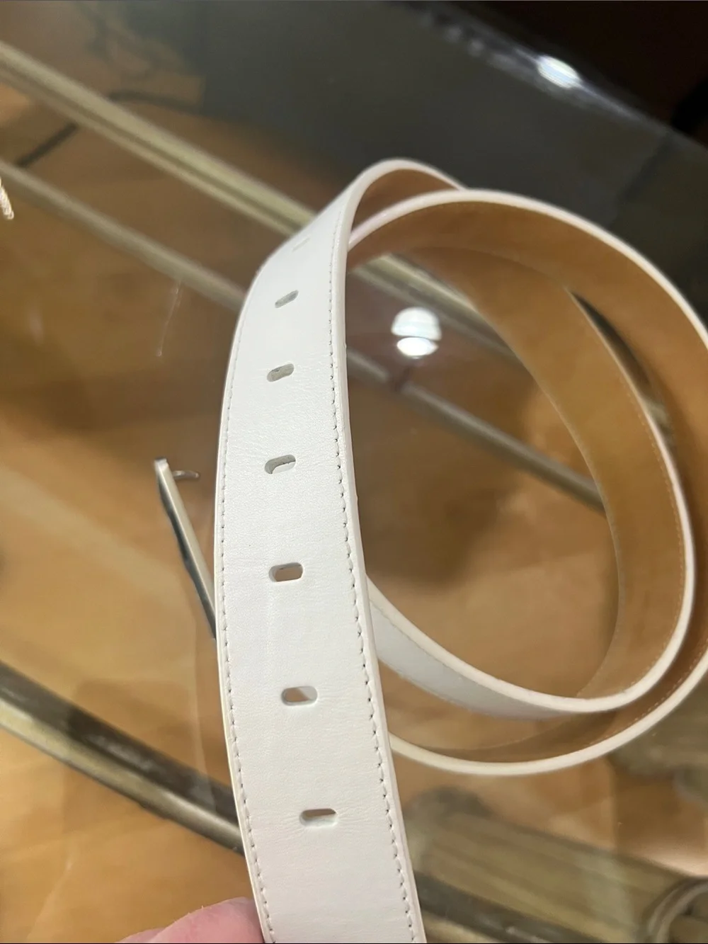 Men's White Leather Belt with Black Accent Buckle